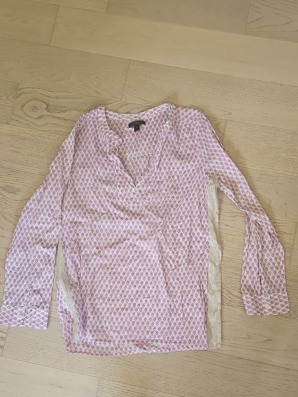 J. Crew Light Pink Printed V-Neck Blouse